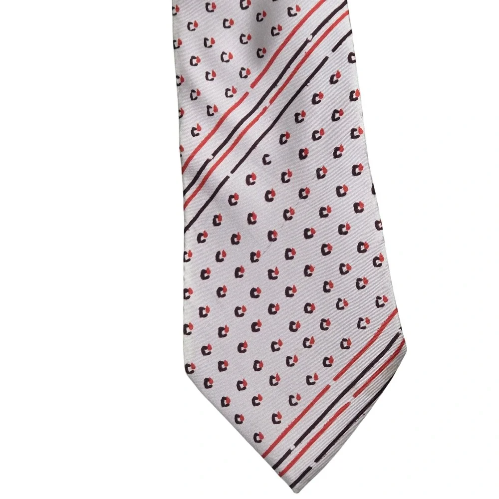 Vintage Panda Brand Shanghai Silk Necktie Tie Grey Red Black Geometric Stripe